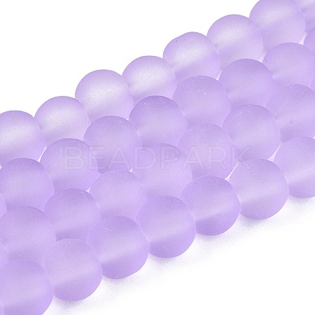 Baking Paint Lilac Frosted Round Transparent Glass Bead Strands X-GLAA-S031-6mm-25-1