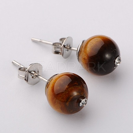 Gemstone Round Bead Ball Stud Earrings EJEW-JE01165-01-1