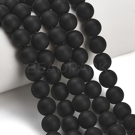 Natural Brazil Black Onyx(Dyed & Heated) Beads Strands G-Z024-01B-10mm-01-1