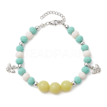 Natural Lemon Jade Beaded Anklets AJEW-AN00613-1