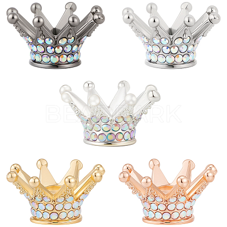 10Pcs 5 Colors Alloy Rhinestone Crown Beads FIND-PA0001-33-1
