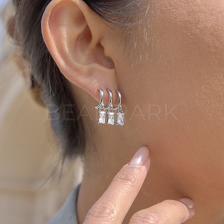304 Stainless Steel Cubic Zirconia Dangle Stud Earrings for Women SA-CBA183D-11A-P-1