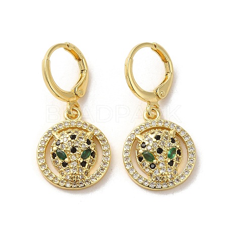 Leopard Head Brass Dangle Leverback Earrings EJEW-Q797-05D-G-1