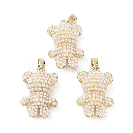Rack Plating Real 18K Gold Plated Brass with Plastic Imitation Pearl Pendants KK-G482-02G-1