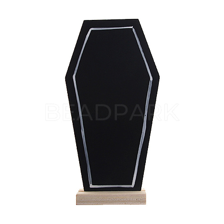 Halloween Coffin Chalkboard Signs with Wood Base Stand DARK-PW0001-046-1
