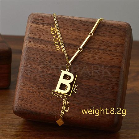 304 Stainless Steel Initial Pendant with Dice Tassel Necklaces FS-WGD823D-02-1