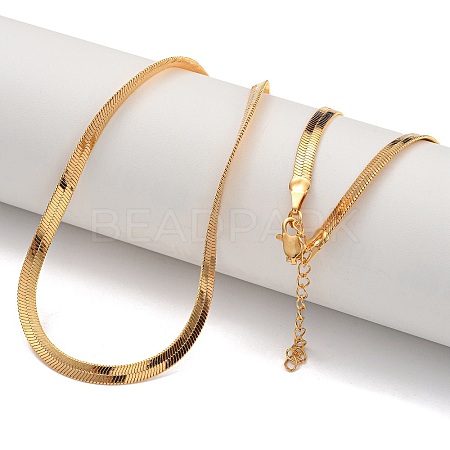 Brass Flat Snake Chain Necklaces for Women NJEW-U011-13G-1