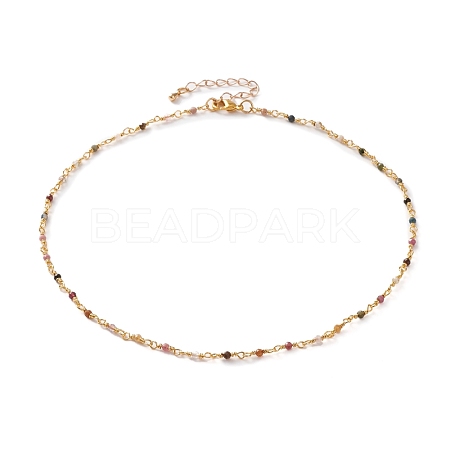 Faceted Round Natural Multicolor Tourmaline Beaded Necklaces NJEW-JN03215-02-1