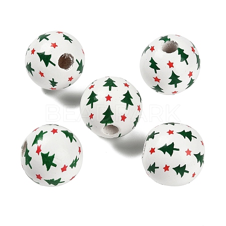 Christmas Printed Schima Wood European Beads WOOD-G024-02C-1