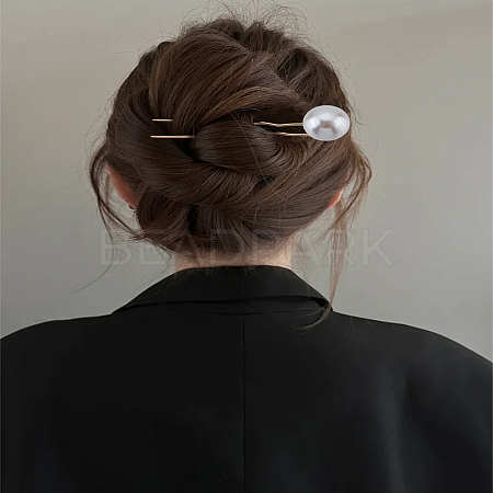 2Pcs 2 Styles Zinc Alloy and ABS Pearl Hairpin OHAR-LP0002-14-1