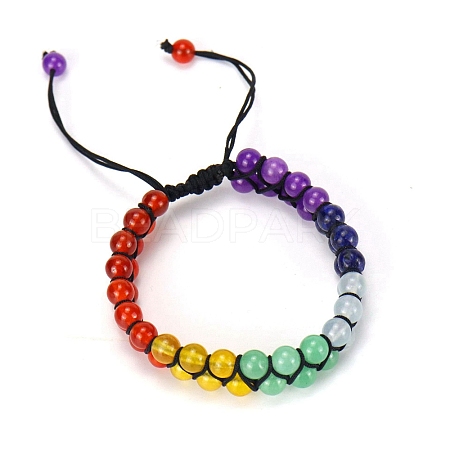 Colorful Dyed Natural Jabe Round Braided Bead Bracelet PW-WG99644-01-1