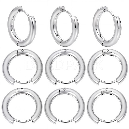 12 Pairs 202 Stainless Steel Huggie Hoop Earrings with 316 Surgical Stainless Steel Pins EJEW-SC0001-40P-1