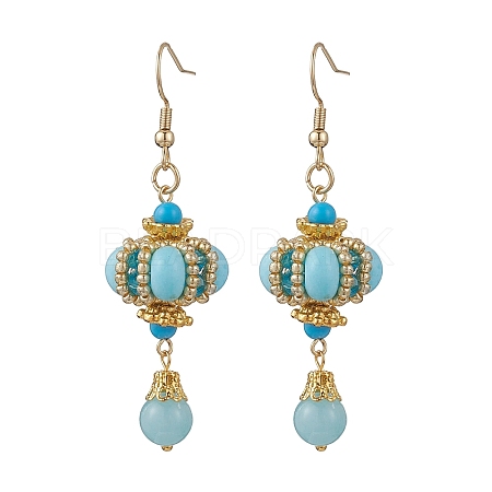 Lantern 304 Stainless Steel Synthetic Imperial Jasper Dangle Earrings EJEW-MZ00609-01-1