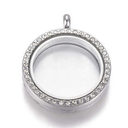 Flat Round Alloy Rhinestone Magnetic Locket Pendants PALLOY-WH0069-01-P-1