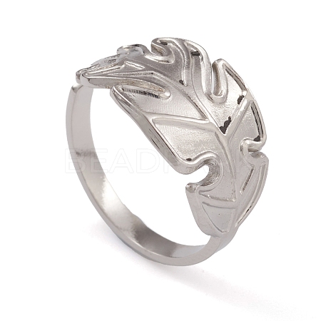 304 Stainless Steel Monstera Leaf Open Cuff Rings for Women RJEW-G285-68P-1