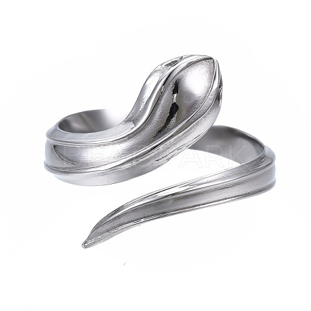 304 Stainless Steel Snake Wrap Open Cuff Ring for Women RJEW-T023-78P-1