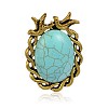 Oval Antique Golden Plated Alloy Synthetic Turquoise Pendants PALLOY-J580A-01AG-1