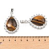 Natural Tiger Eye & Rhinestone Pendants G-K338-31P-09-3