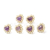 Ion Plating(IP) Natural Amethyst Heart Stud Earrings with Plastic Pearl Beaded EJEW-E599-02G-02-2