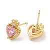 Rack Plating Brass Crown with Love Stud Earrings with Cubic Zirconia EJEW-D061-60G-2
