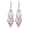 Woven Seed Beads & Natural Gemstone Tassel Earrings EJEW-MZ00154-3