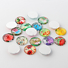 Flower Printed Glass Cabochons GGLA-A002-10mm-BB-2