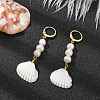 Shell Shape Natural Pearl & Shell Dangle Earrings for Women EJEW-TA00302-2