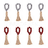 8Pcs 2 Colors Tartan Pattern Wood Beads & Jute Tassel Napkin Rings AJEW-CF0001-06-1