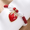 Strawberry Brass Micro Pave Clear Cubic Zirconia Charm Bracelets BJEW-G740-04G-3