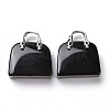 Natural Black Obsidian Brass Pendants KK-E274-01P-011-3