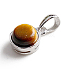 Rhodium Plated 925 Sterling Silver Pave Natural Tiger Eye Half Round Charms G-NH0001-12G-2