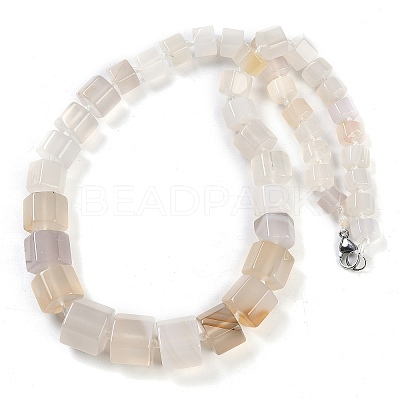 Natural White Agate Hexagon Prism Graduated Beaded Necklaces for Women Men NJEW-K388-03S-1