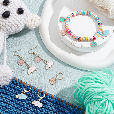 Sheep & Cloud Alloy Enamel Pendant Locking Stitch Markers HJEW-AB00131-1