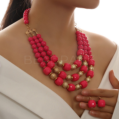 Alloy with Acrylic Barrel Beaded Multilayer Necklaces & Dangle Earrings Sets WG533CF-03-1