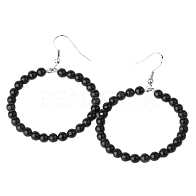 Fashionable Natural Black Onyx Hoop Earrings for Women KJ9273-14-1