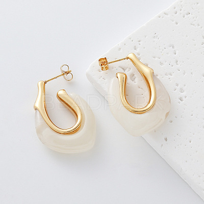 304 Stainless Steel & Resin Stud Earrings GJ4743-6-1
