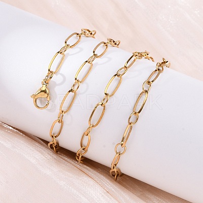 304 Stainless Steel Oval Link Chain Necklaces NJEW-Q013-09G-1