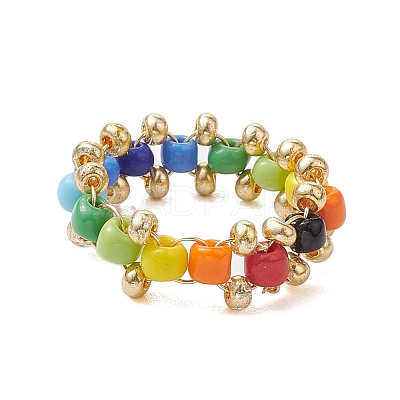 Glass Seed & Brass Beads Finger Rings RJEW-JR00687-1