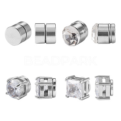 8Pcs 4 Style Clear Cubic Zirconia Flat Round Clip-on Earrings EJEW-TA0001-15-1