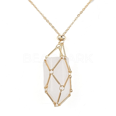 Brass Macrame Pouch Empty Stone Holder for Pendant Necklaces Making NJEW-JN04440-02-1