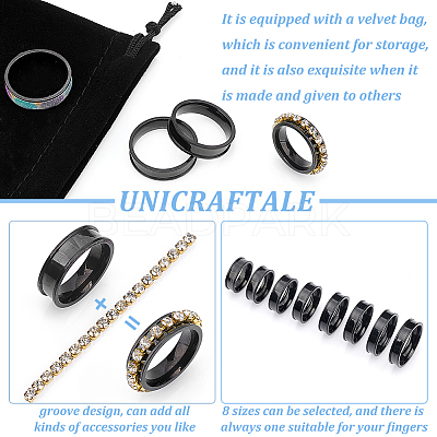 24Pcs 8 Size 201 Stainless Steel Grooved Finger Ring Settings STAS-UN0041-46EB-1