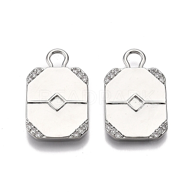 Brass Micro Pave Clear Cubic Zirconia Pendant Cabochon Settings KK-C005-11P-1