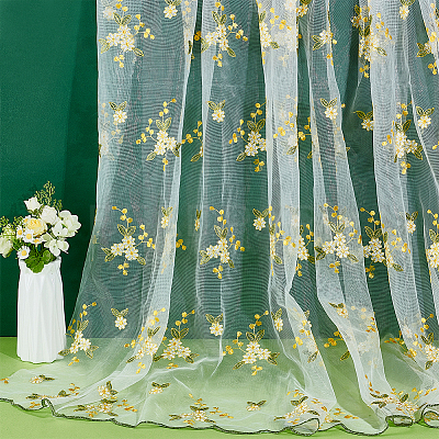 Flower Pattern Polyester Lace Fabic DIY-WH0061-021B-1