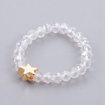 Electroplate Glass Beads Stretch Finger Rings RJEW-JR00238-M-1