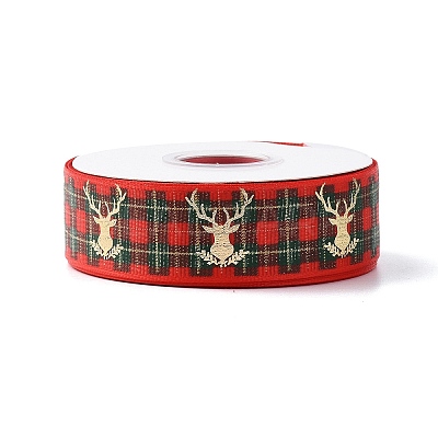 25 Yards Flat Christmas Theme Printed Polyester Grosgrain Ribbon OCOR-C004-04D-1