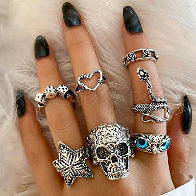 Retro Alloy and Resin Rings Set FS-WGC6EFE-01-1