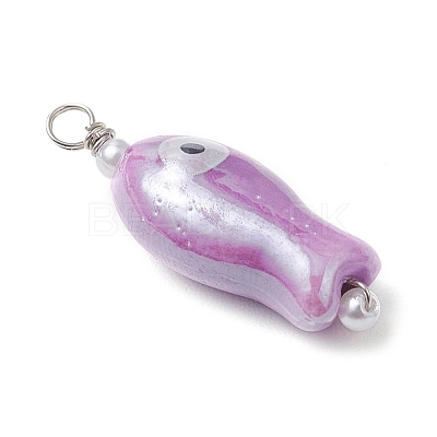 Fish Shaped Evil Eye Glazed Porcelain Pendants PALLOY-JF03803-1
