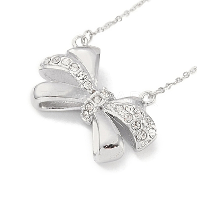 304 Stainless Steel Crystal Rhinestone Cable Chain Bowknot Pendant Necklaces for Women NJEW-C055-09P-1