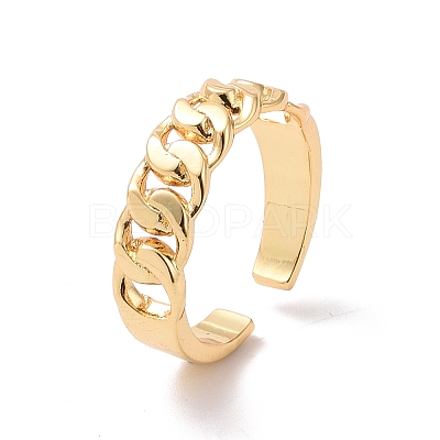 Brass Curb Chains Shape Open Cuff Ring for Women RJEW-P034-07G-1