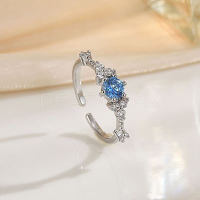 Brass Micro Pave Clear Cubic Zirconia Cuff Open Rings for Women WG0E64E-02-1